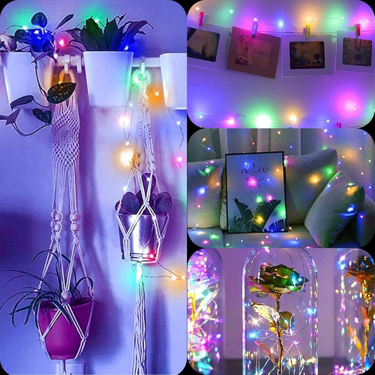 Left. PARKER SLATER - Multicolor Fairy String Lights – 100 LEDs, 33Ft, App Control, Silver Wire.