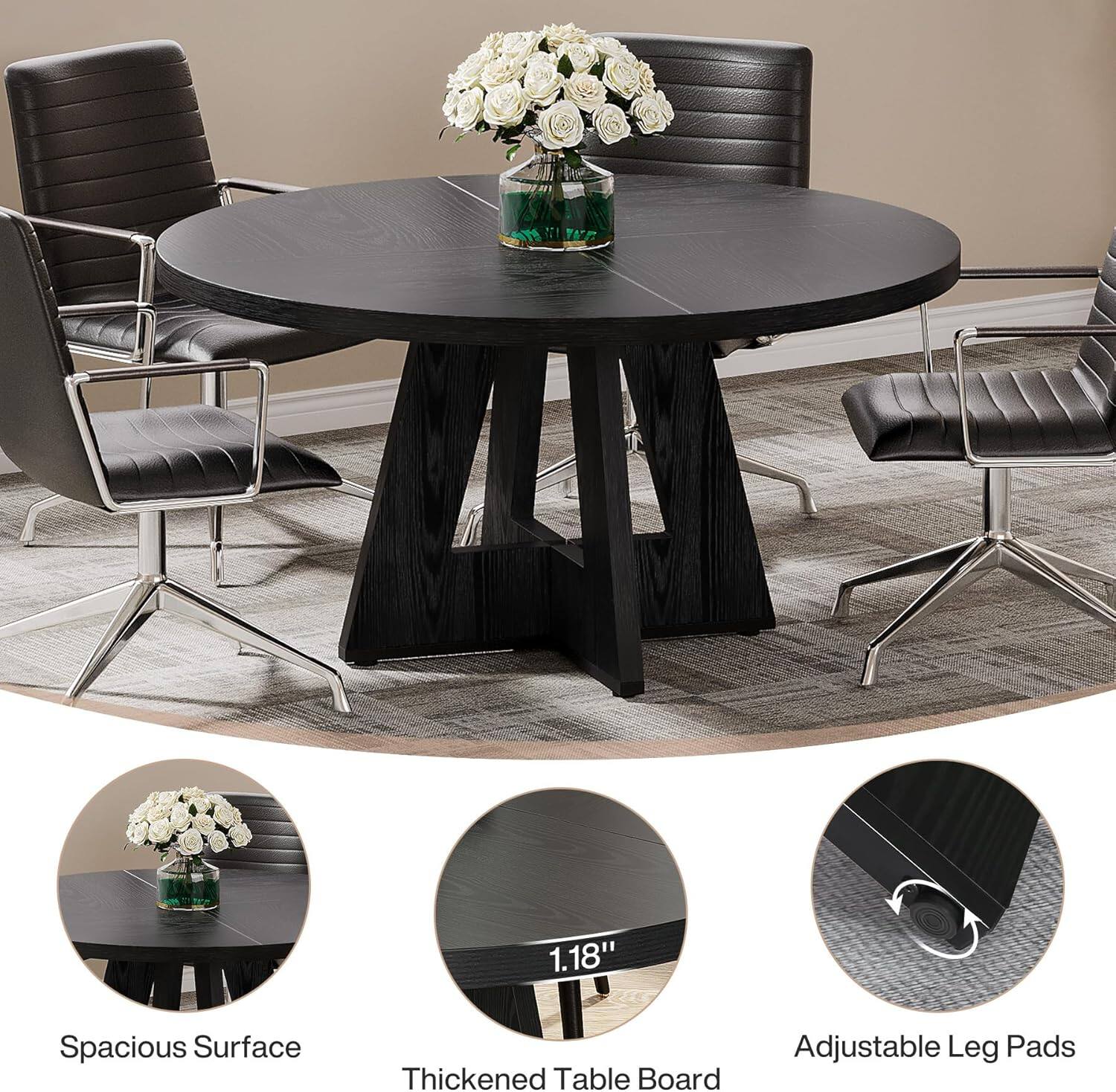 Tribesigns Round Conference Table with Wood Construction and Adjustable ...
