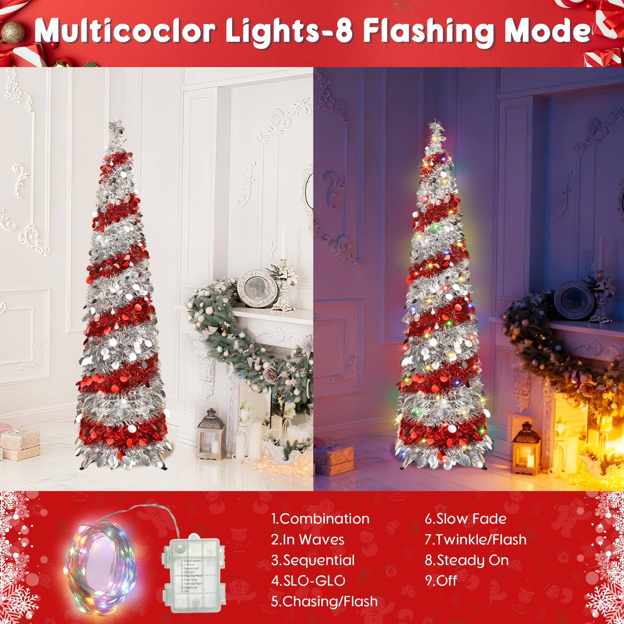 Multicolor Lights-8 Flashing Mode

1. Combination  
2. In Waves  
3. Sequential  
4. SLO-GLO  
5. Chasing/Flash  
6. Slow Fade  
7. Twinkle/Flash  
8. Steady On  
9. Off