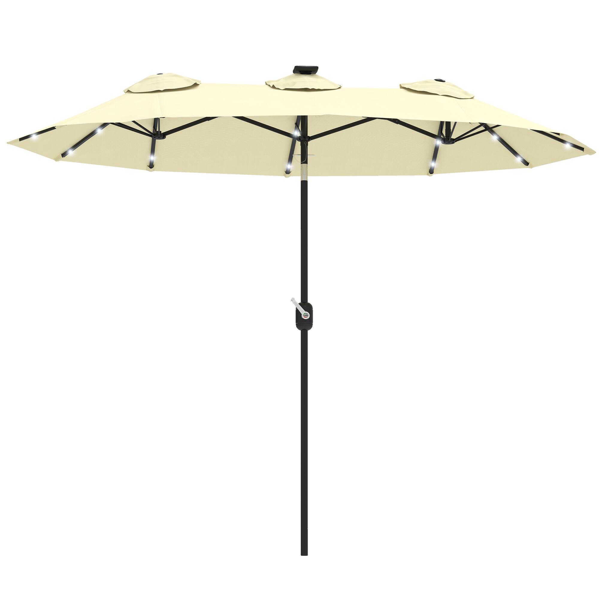 Outsunny - Patio Umbrella, 9.7' Outdoor Umbrella with Tilt and Crank, LED Solar Light and 12 Ribs - Cream White