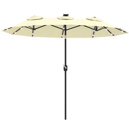 Outsunny - Patio Umbrella, 9.7' Outdoor Umbrella with Tilt and Crank, LED Solar Light and 12 Ribs - Cream White