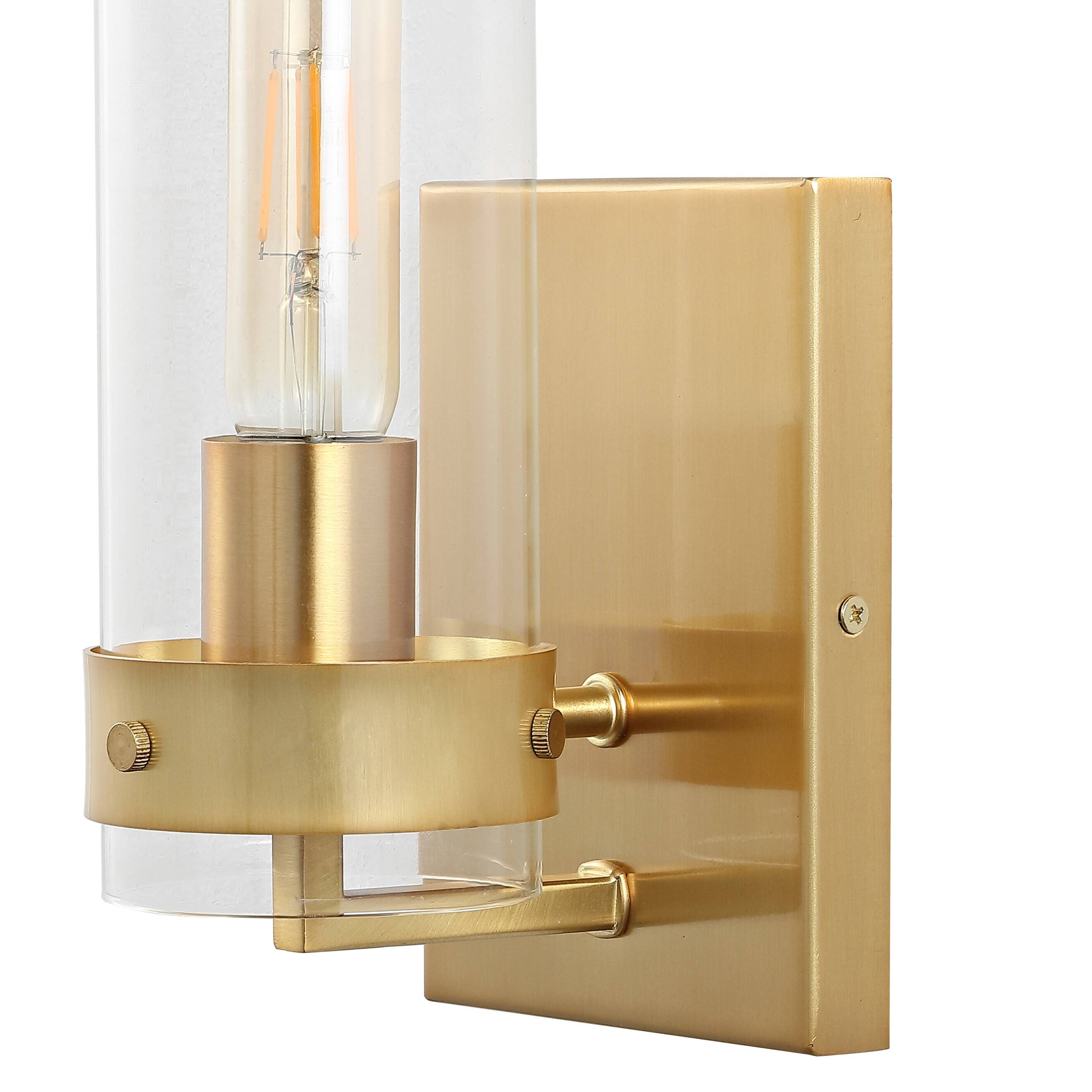Alt View 4. Jonathan Y - Harper 4.5" 1-Light Coastal Minimalist Iron/Glass LED Sconce, Brass Gold/Clear (Set of 2) - Brass Gold.