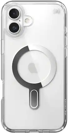 Front. Speck - Presidio Perfect Clear ClickLock Case with MagSafe for Apple iPhone 16 Plus - Clear/Chrome.