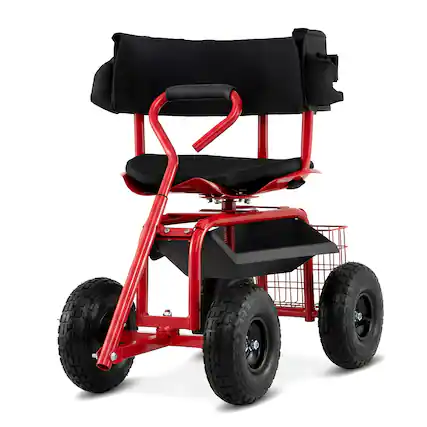 Front. Costway - Costway Rolling Garden Cart Height Adjustable Scooter with Swivel Seat & Tool Storage - Red.