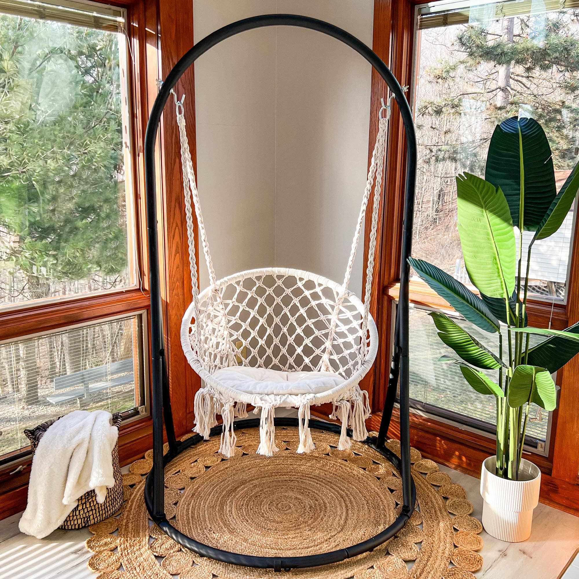 JETRANSPORT - Hammock Chair With Stand Included Heavy Duty Hanging 330 Lbs Capacity Pending Beige Hammock Chair with Stand - Beige Chair