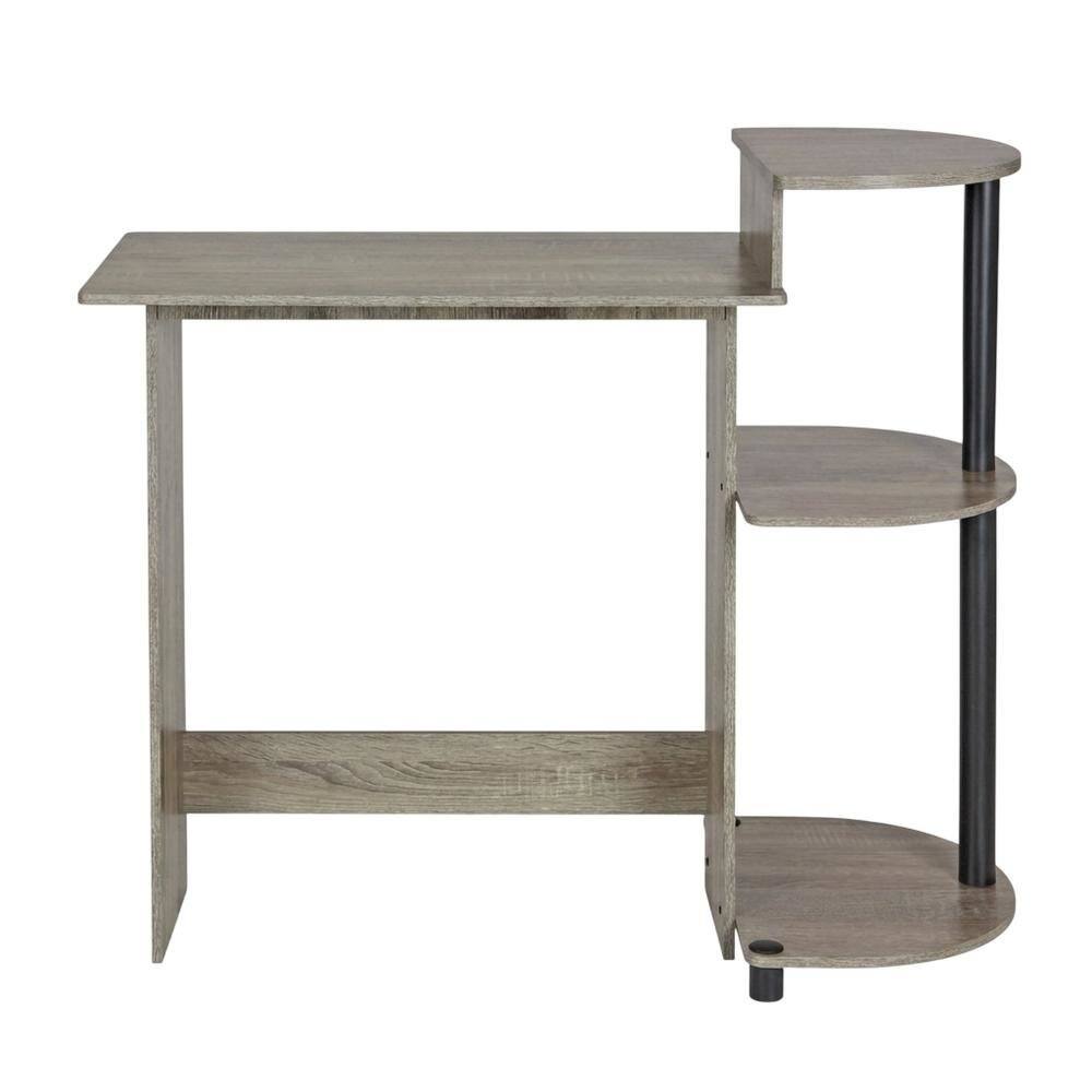 Back. BisonOffice - Compact Computer Desk in French Oak Grey, Black, Sleek Design, Sturdy - French Oak Grey/Black.