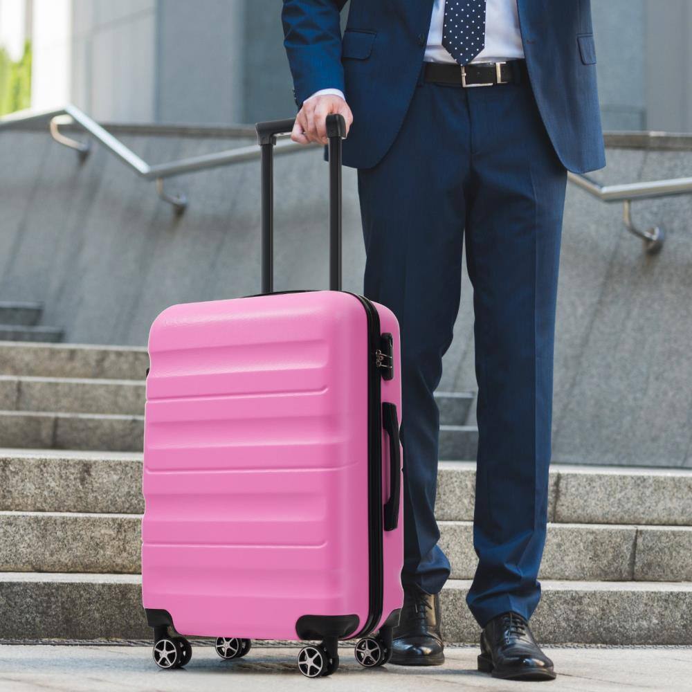 Angle. BreeBe - 6-Piece ABS Hardshell Luggage Set, Lightweight Suitcases with Dual Spinner Wheels, Carry-On & Checked Sizes - Pink.