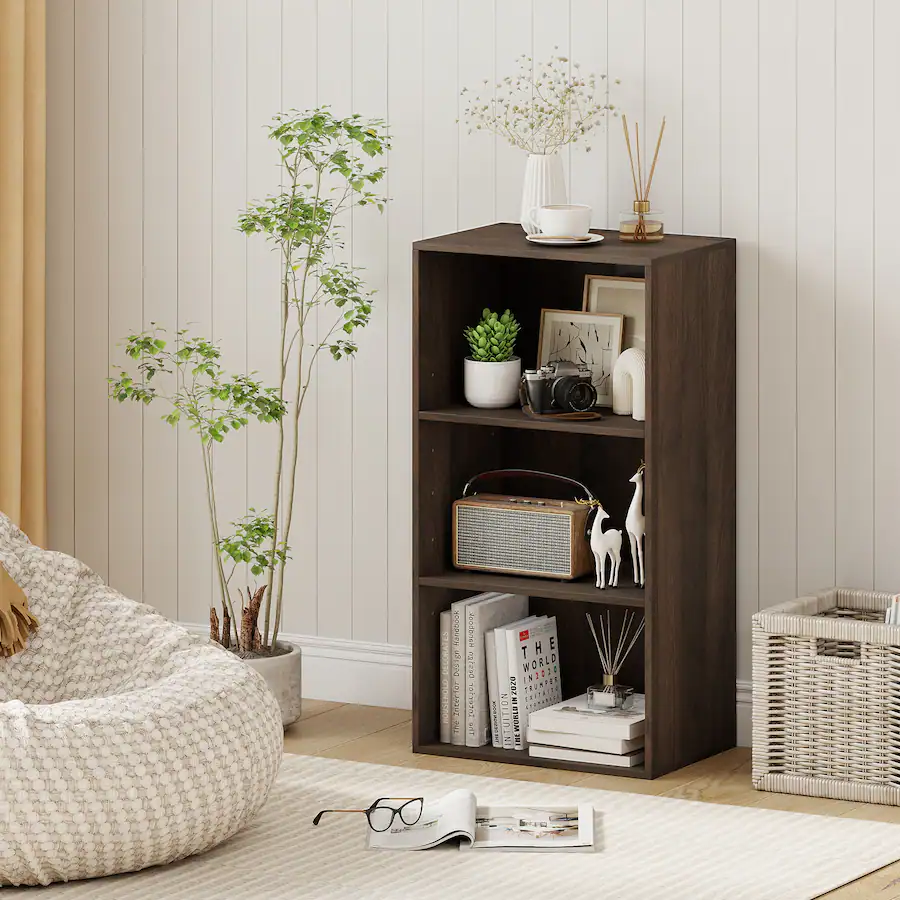 Gymax 3 Tier Bookshelf Wooden Bookcase w/ Adjustable Storage Shelves ...