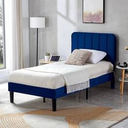 Hivvago - Twin size Upholstered Platform Bed Frame with Headboard - Blue