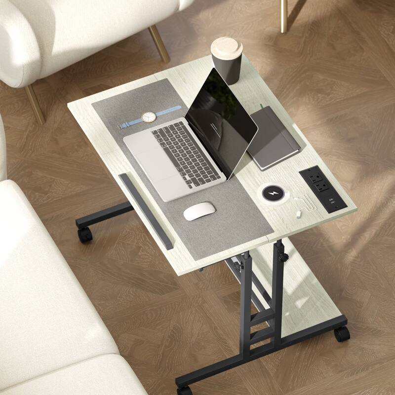 Back. Anysun - 31.5" Adjustable Standing Desk with Power Outlets, Tiltable Tabletop & Wheels, Mobile Workstation for Home Office - Oak.