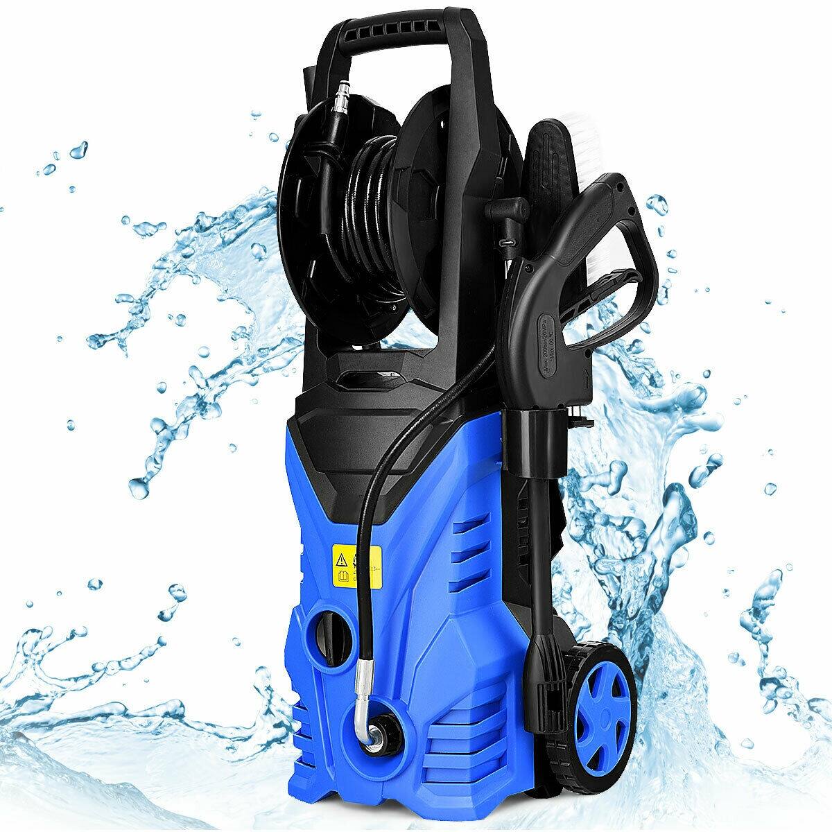 Alt View 10. HONGGE - Electric Pressure Washer with Spray Gun Hose Reel and Wheels for Home Cleaning - Blue.