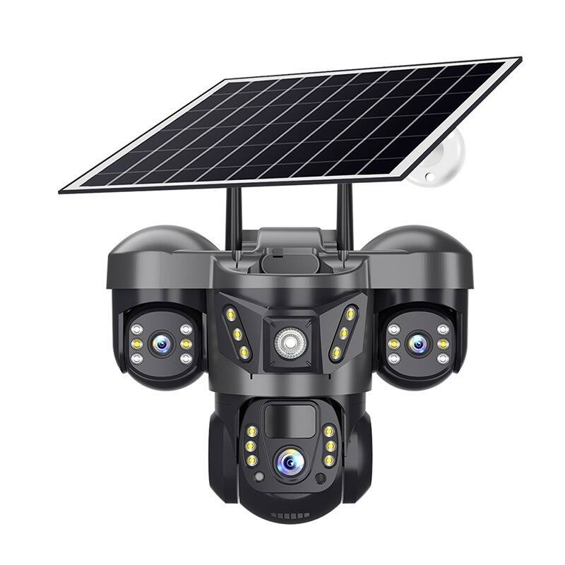 Front. Cluzine - Outdoor Solar Camera 4G Security Cameras Solar Panel 15MP 3 Lens 3 Screens 360° Panoramic View Auto Tracking Colour Nigh.
