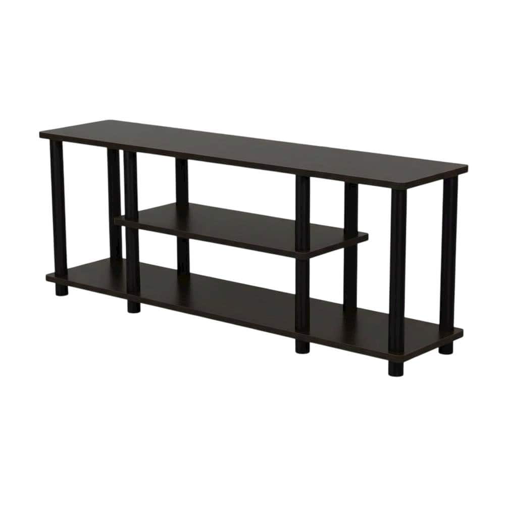 FurniFact - Walnut TV Stand with 3-Tier Open Storage and Modern Design - Brown