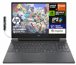 HP - Victus 15 Laptop 15.6 FHD Display (AMD Ryzen 7 7445HS, 16GB DDR5, 512GB PCIe SSD, Win 11 Pro) w/USB Hub - Mica Silver
