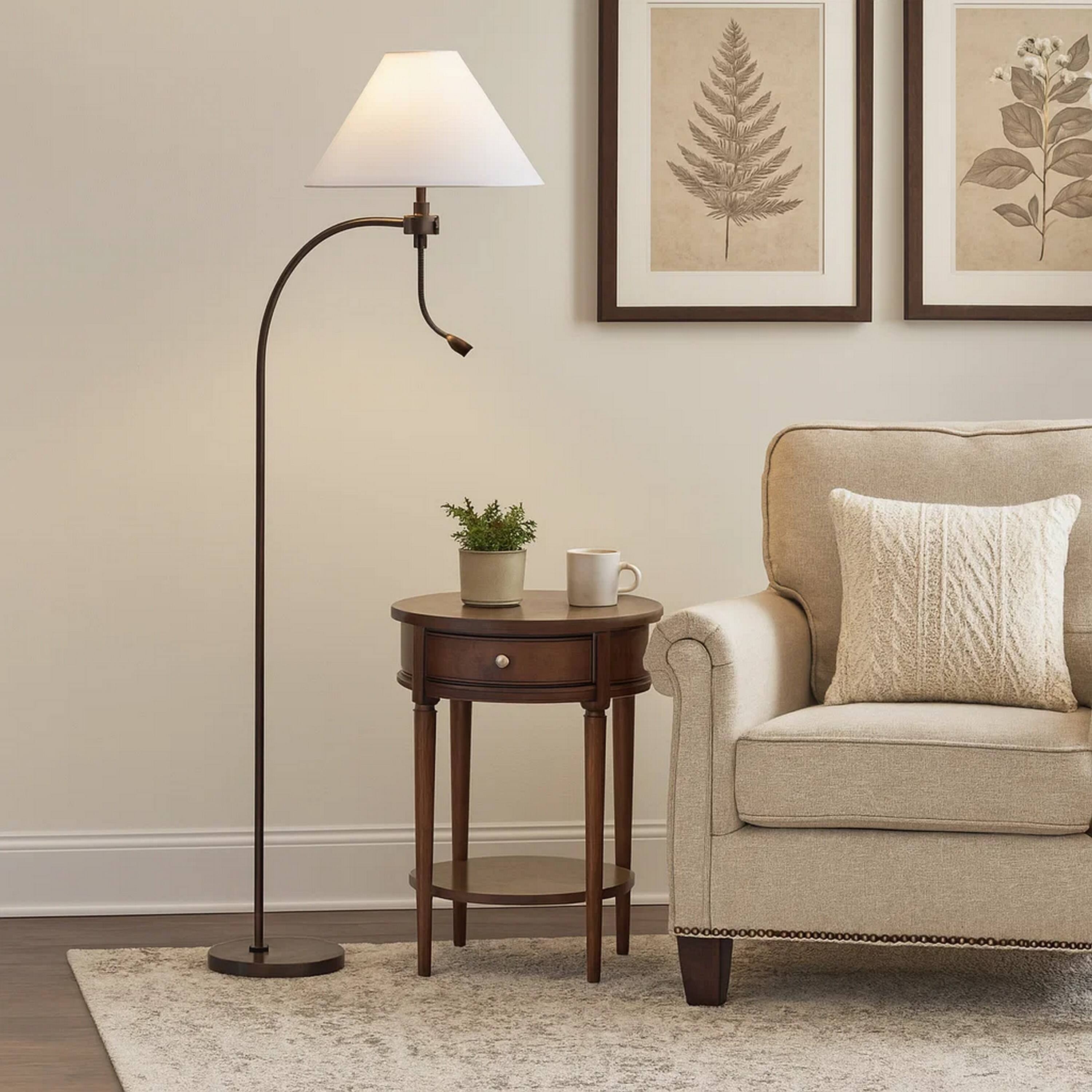 Alt View 2. Manhattan Lane - Ashy 68 Inch Floor Lamp, Gooseneck LED, Shade, Arc Pole.