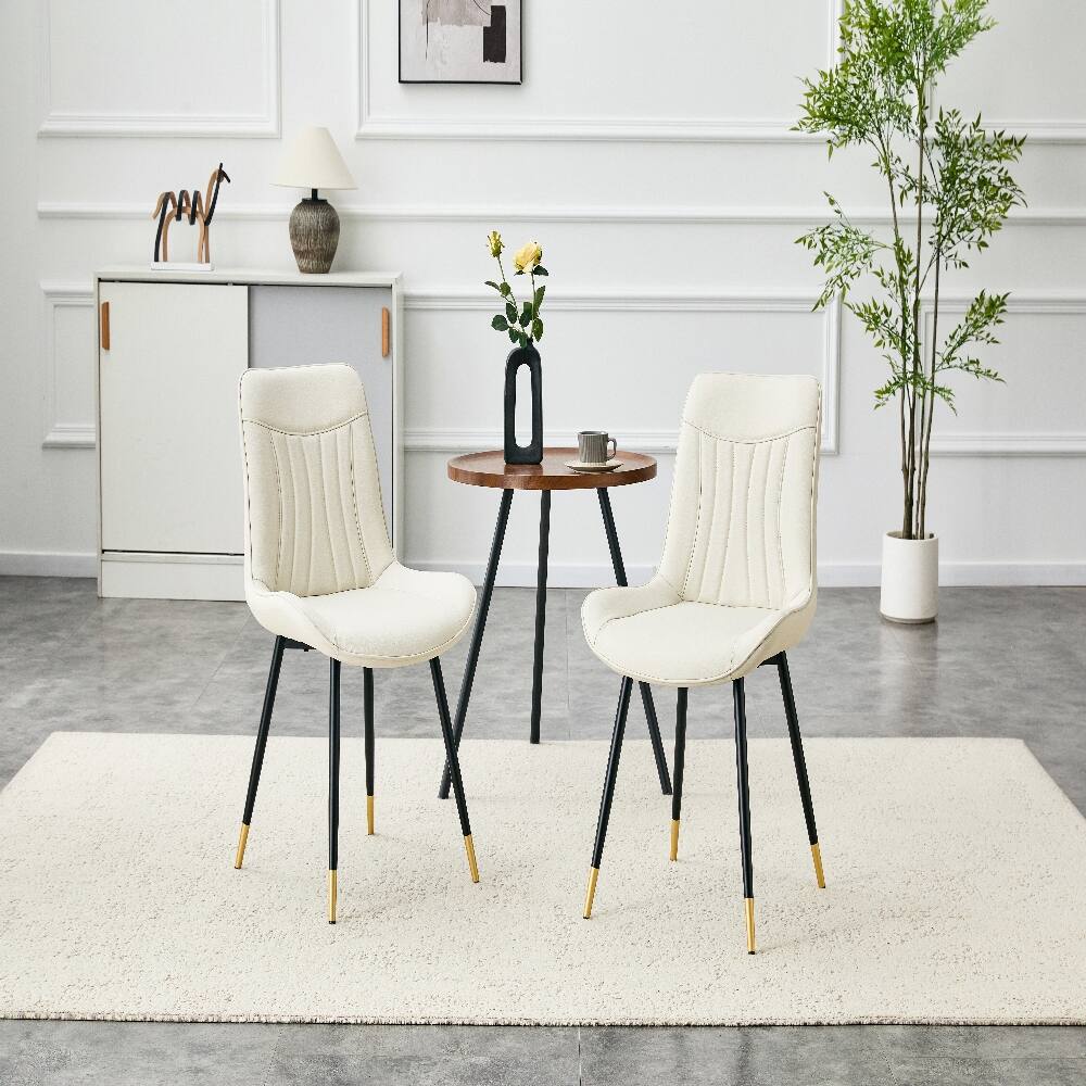 Left. Loheer - Loheer White Dining Chairs Set of 2 Tech Fabric Upholstered High Back Modern Chairs with Black Metal Legs Gold Trim - White.