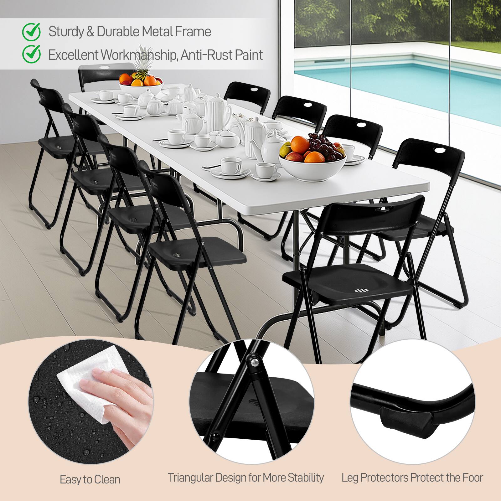 - Sturdy & Durable Metal Frame
- Excellent Workmanship, Anti-Rust Paint
- Easy to Clean
- Triangular Design for More Stability
- Leg Protectors Protect the Floor