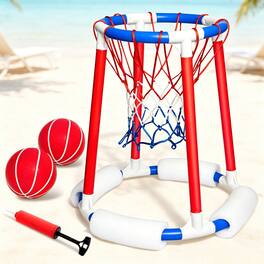 Joyfy - Floating Basketball Hoop Pool Float Set with Balls and Balls Pump, Water Play Floats Toys for Kids Adults - Red Blue