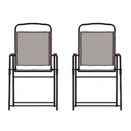 Emma + Oliver - Munroe Set of 2 Textilene Folding Sling Style Patio Chairs with Armrests - Brown