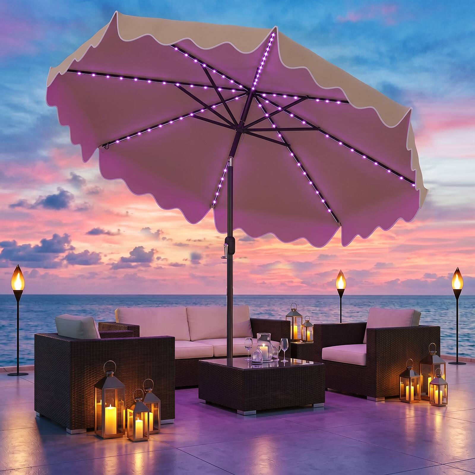 Alt View 4. Gymax - Gymax Solar Outdoor Market Table Umbrella w/104 Color-Changing Flowing LED Lights Beige - Beige.