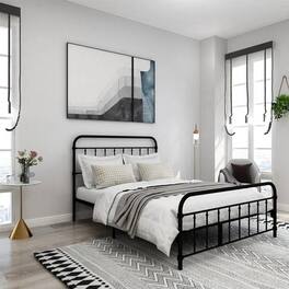 Hivvago - Full size Farmhouse Metal Bed Frame with Rounded Headboard Footboard - Black