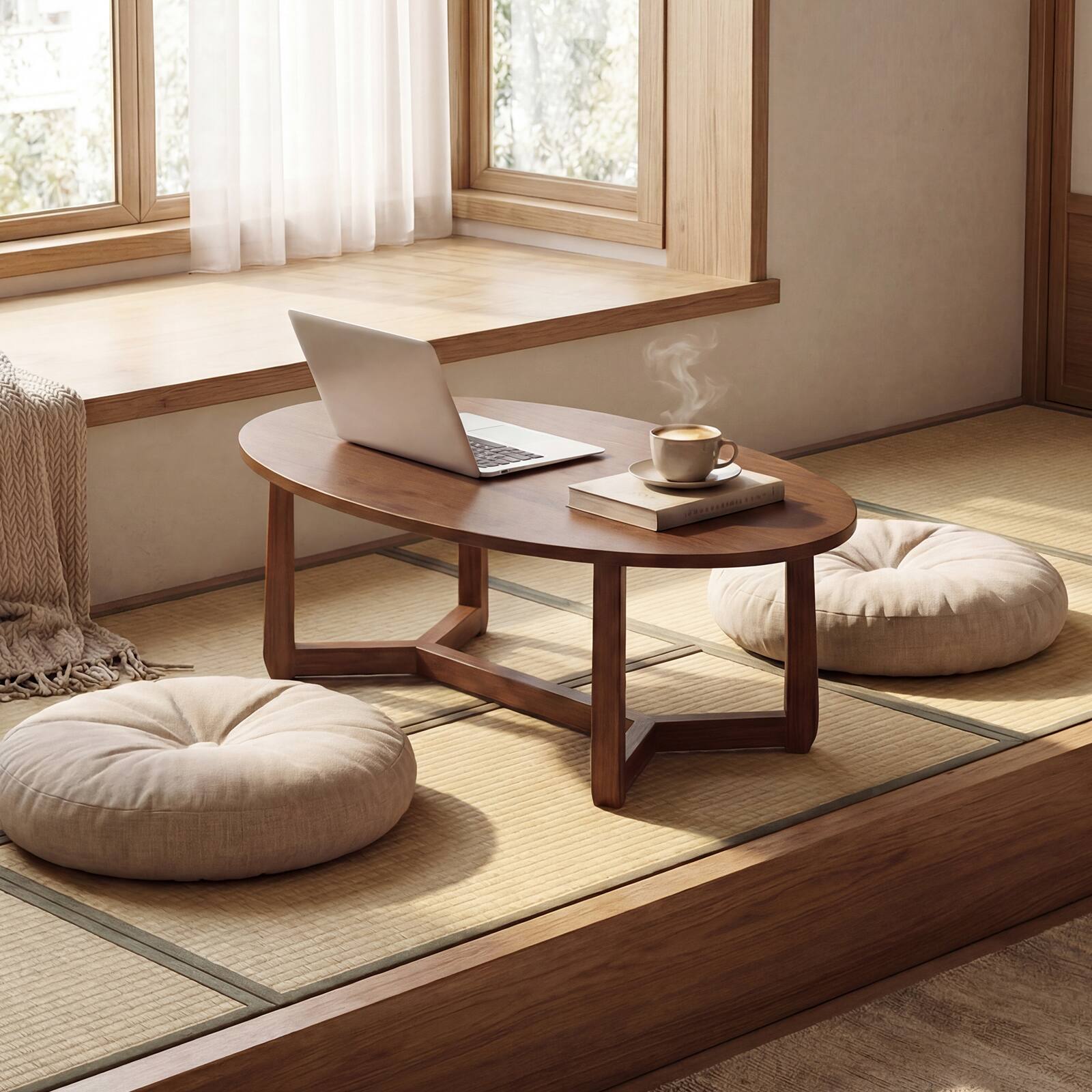 Alt View 5. Costway - Costway 46" Oval Coffee Table with Thickened Top & Solid Rubber Wood Frame for Living Room - Walnut.