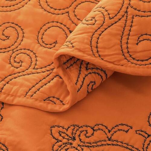 Left. Hivvago - Queen size Orange Nectarine Damask Embroidered 4 Piece Oversized Bedspread Set - Orange.