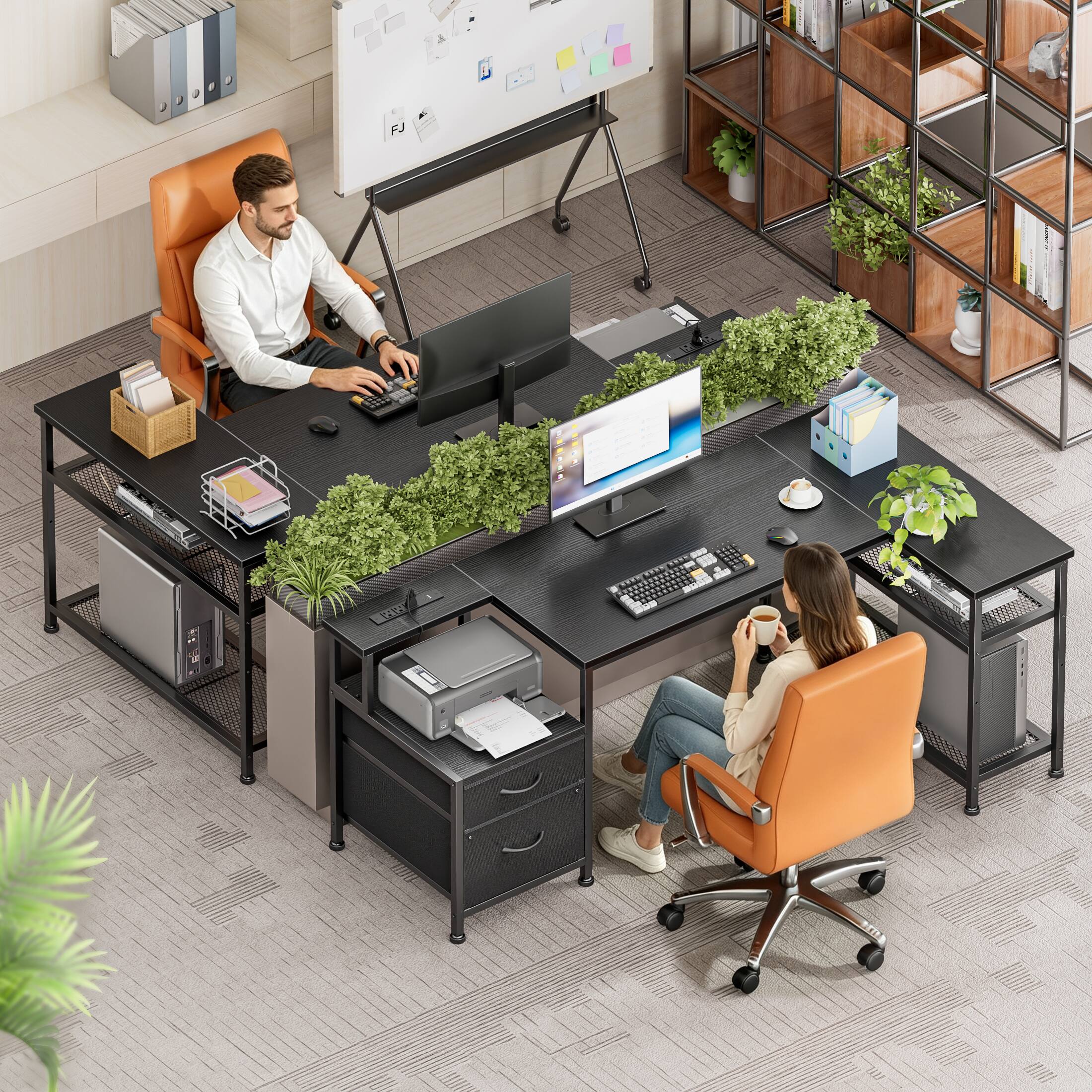 Alt View 7. Furnulem - Computer Desk With Drawers Power Outlet Gaming Desk With Storage Shelves for Home Office Desk - Black.