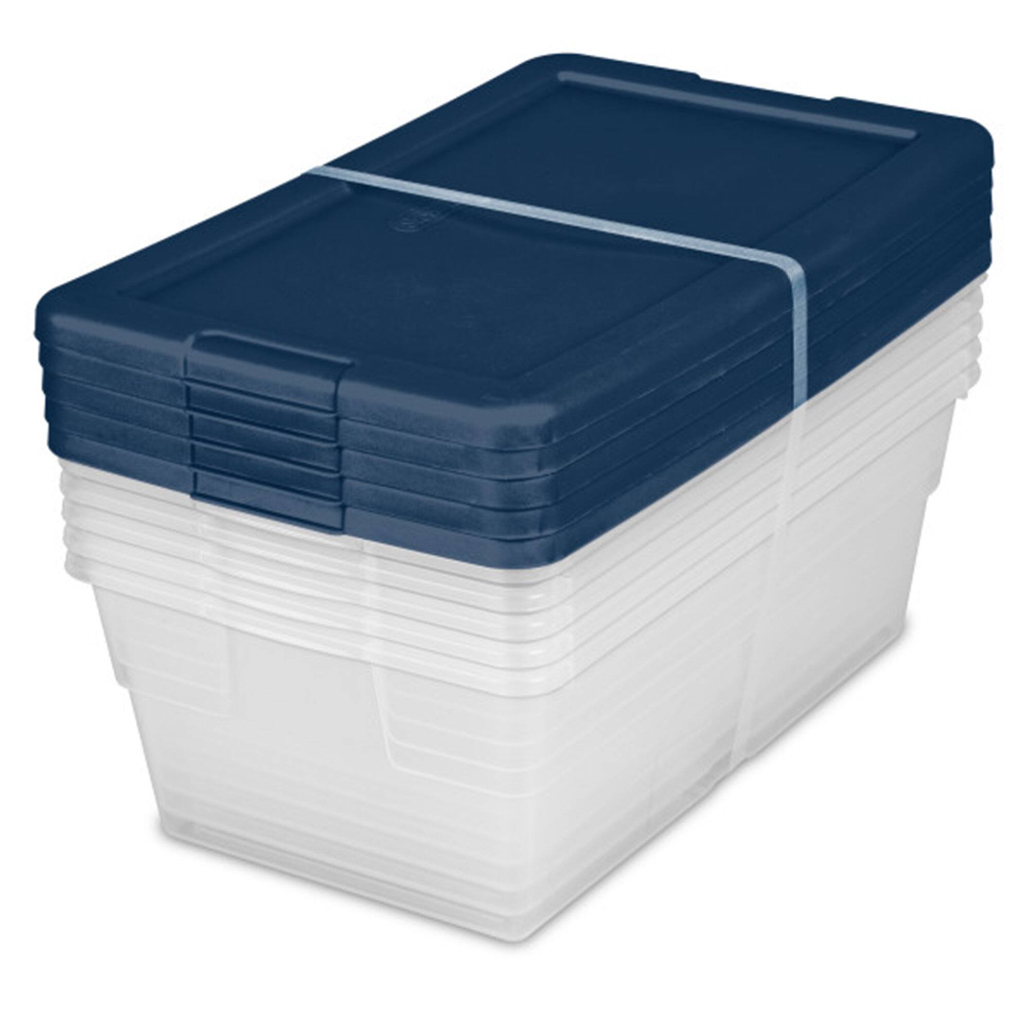 Alt View 8. Sterilite - Sterilite Stackable 6 Qt Storage Box Container, Clear, Marine Blue Lid, 5 Pack - Marine Blue.