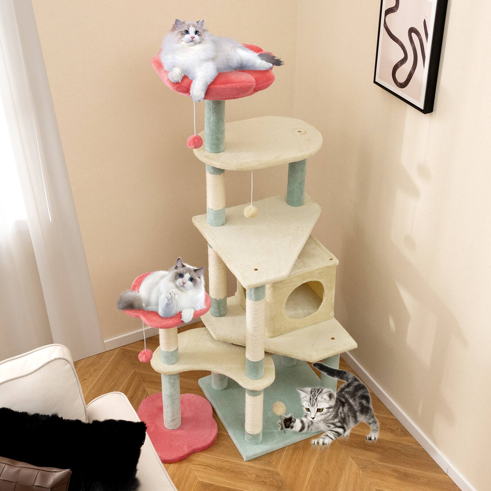 Alt View 1. Gymax - Gymax Flower Cat Tree w/Cosy Condo Sisal Scratching Posts Padded Flower-shaped Perch.
