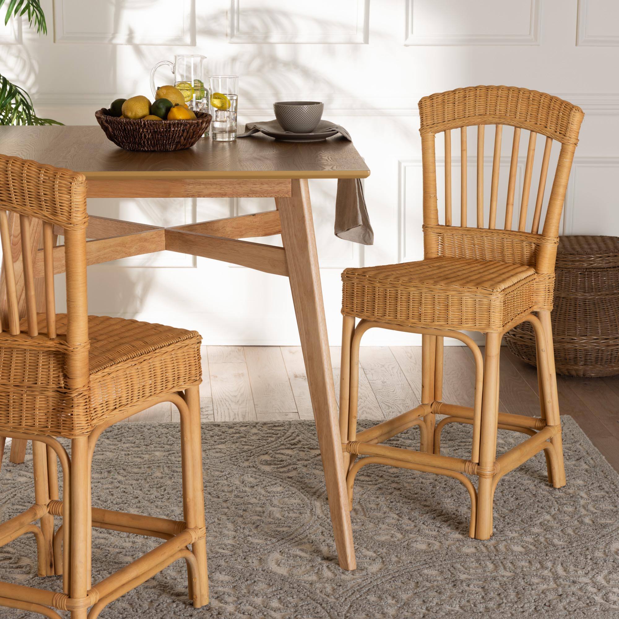 Alt View 4. bali & pari - Barito Modern Bohemian Natural Rattan Counter Stool - Natural Brown/Light Honey.