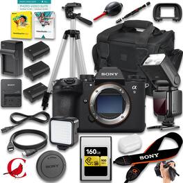 Bundle - Sony - a9 III Mirrorless Camera, 256 GB Memory Card+ 2pc Extra Battery + Camera Case + Tripod - Black