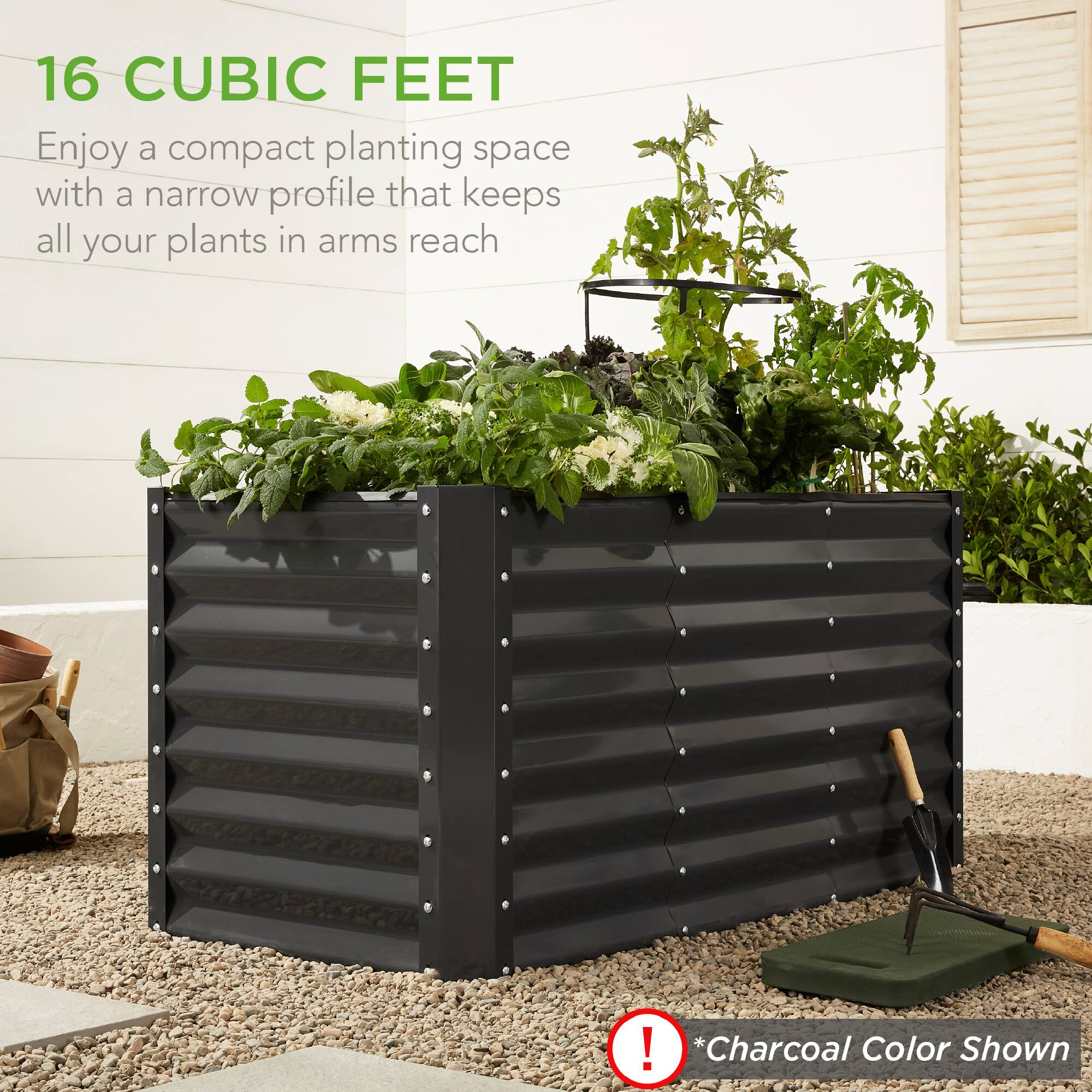 16 CUBIC FEET

Enjoy a compact planting space with a narrow profile that keeps all your plants in arms reach

*Charcoal Color Shown