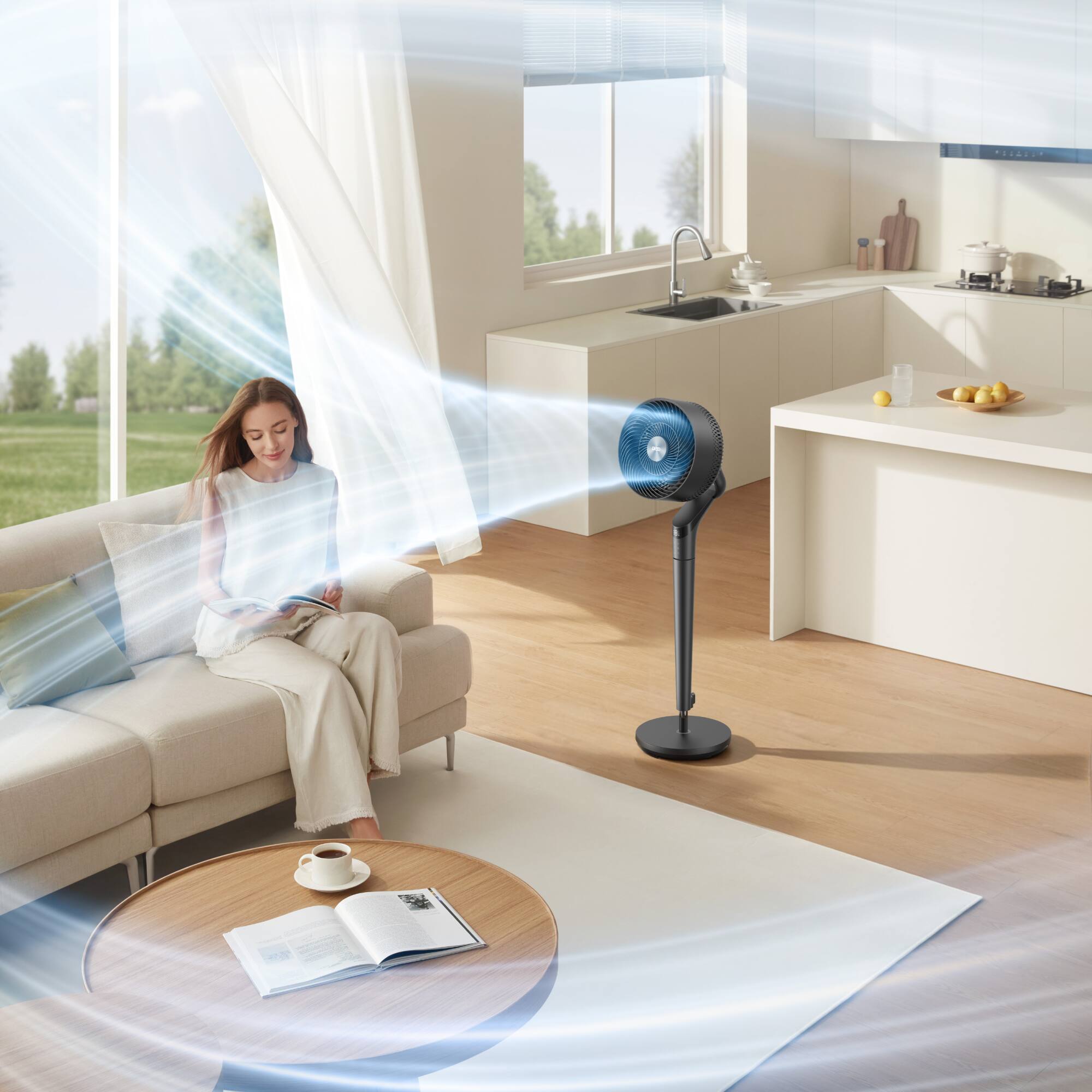 Alt View 2. Dreo - 8 in. Smart Pedestal Floor Fan with Remote, 9 Speeds, 20 dB Quiet, 120° 3D Oscillation, 38"-42" Adjustable Height - Grey.