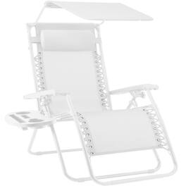 Best Choice Products - Folding Zero Gravity Recliner Patio Lounge Chair w/ Canopy Shade, Headrest, Tray - Snow
