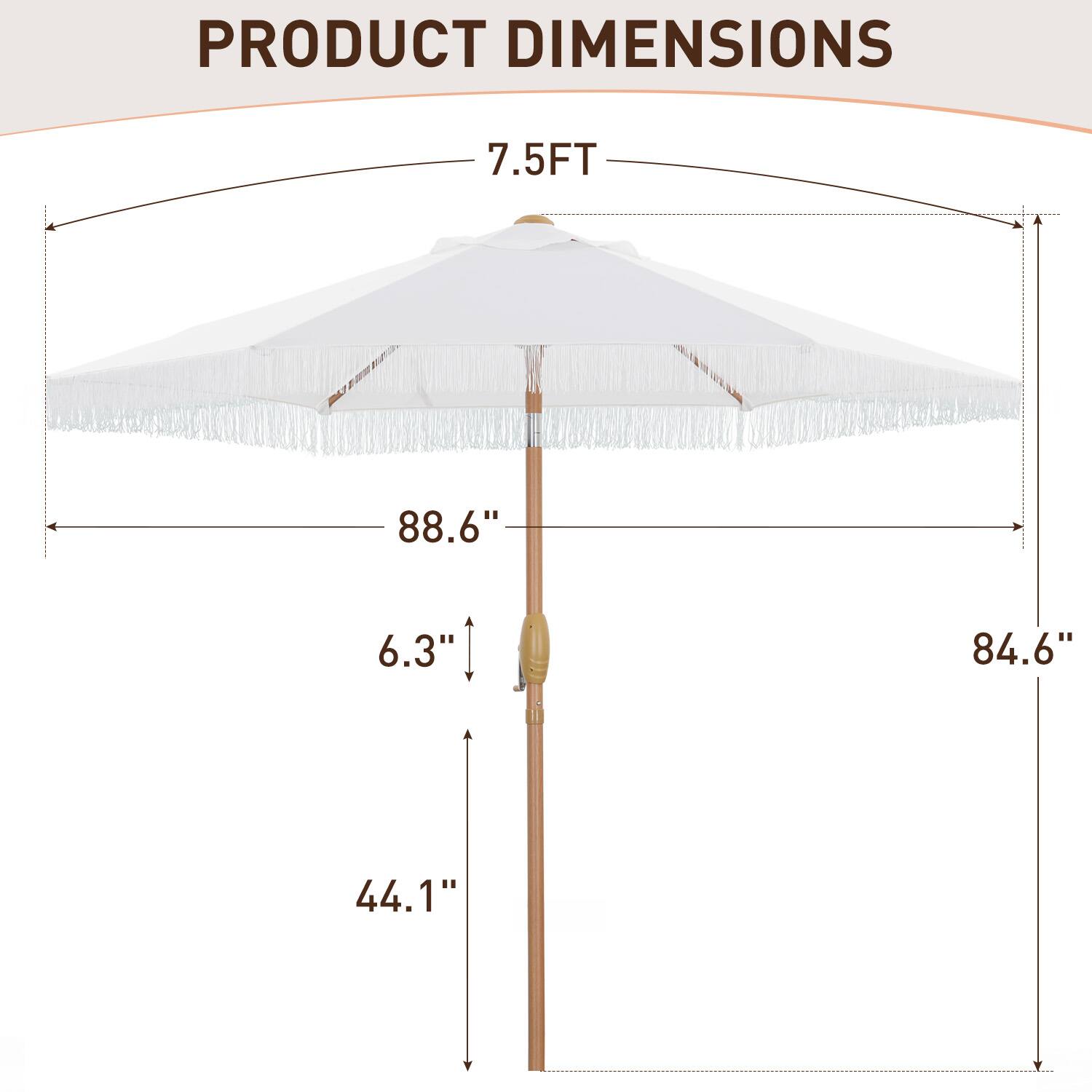 PRODUCT DIMENSIONS

- 7.5 FT
- 88.6"
- 6.3"
- 84.6"
- 44.1"