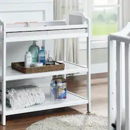 GOODSILO - Modern Gray Wooden Baby Changing Table with Safety Rails and Open Shelf Storage for Nursery Organization - White+gray