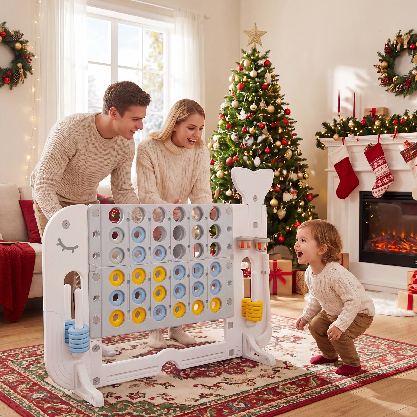 Alt View 3. Costway - Costway Jumbo Connect Four Game with Ring-toss Basketball Golf Club & Balls 2 Cups Holders - Gray.