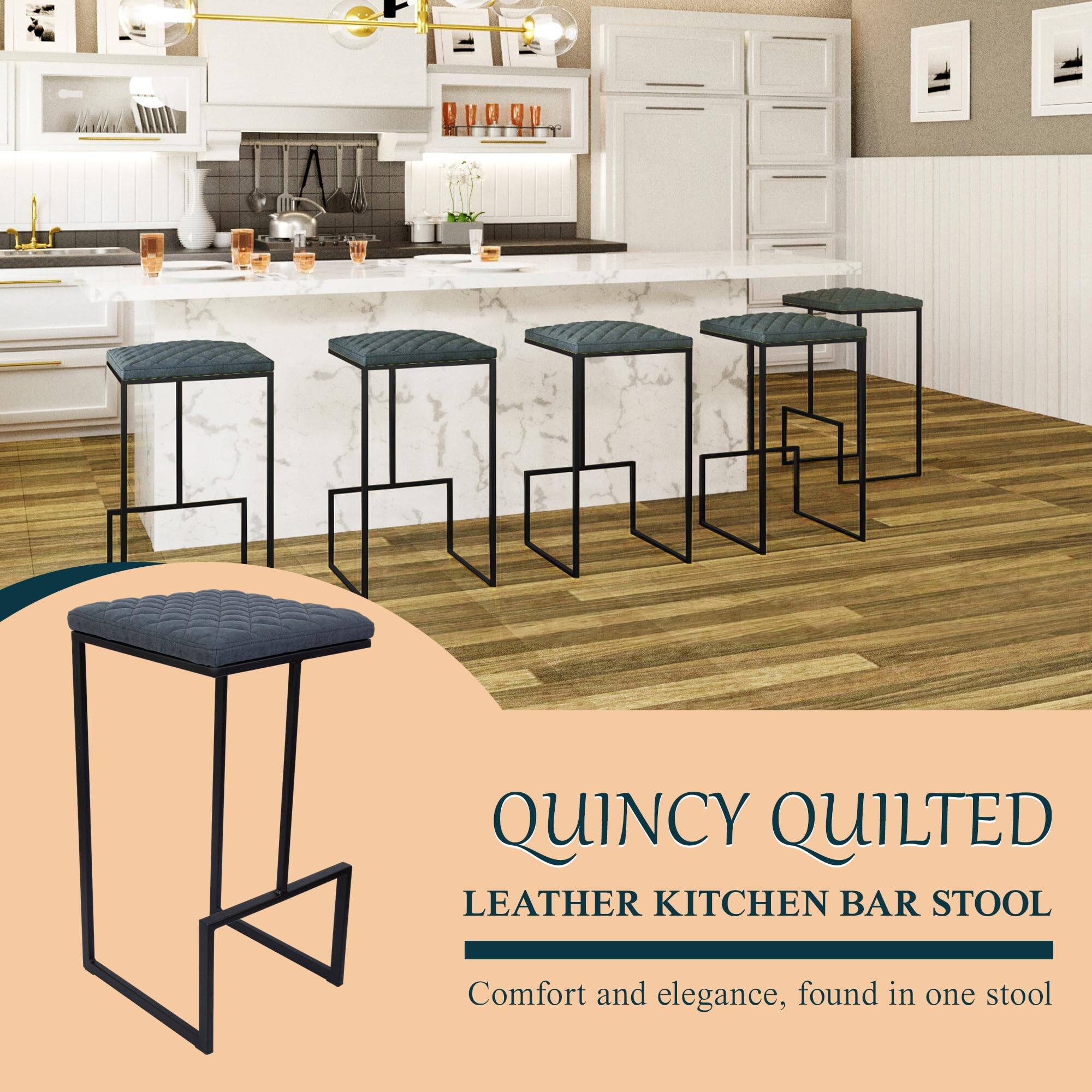 QUINCY QUILTED  
LEATHER KITCHEN BAR STOOL  
Comfort and elegance, found in one stool