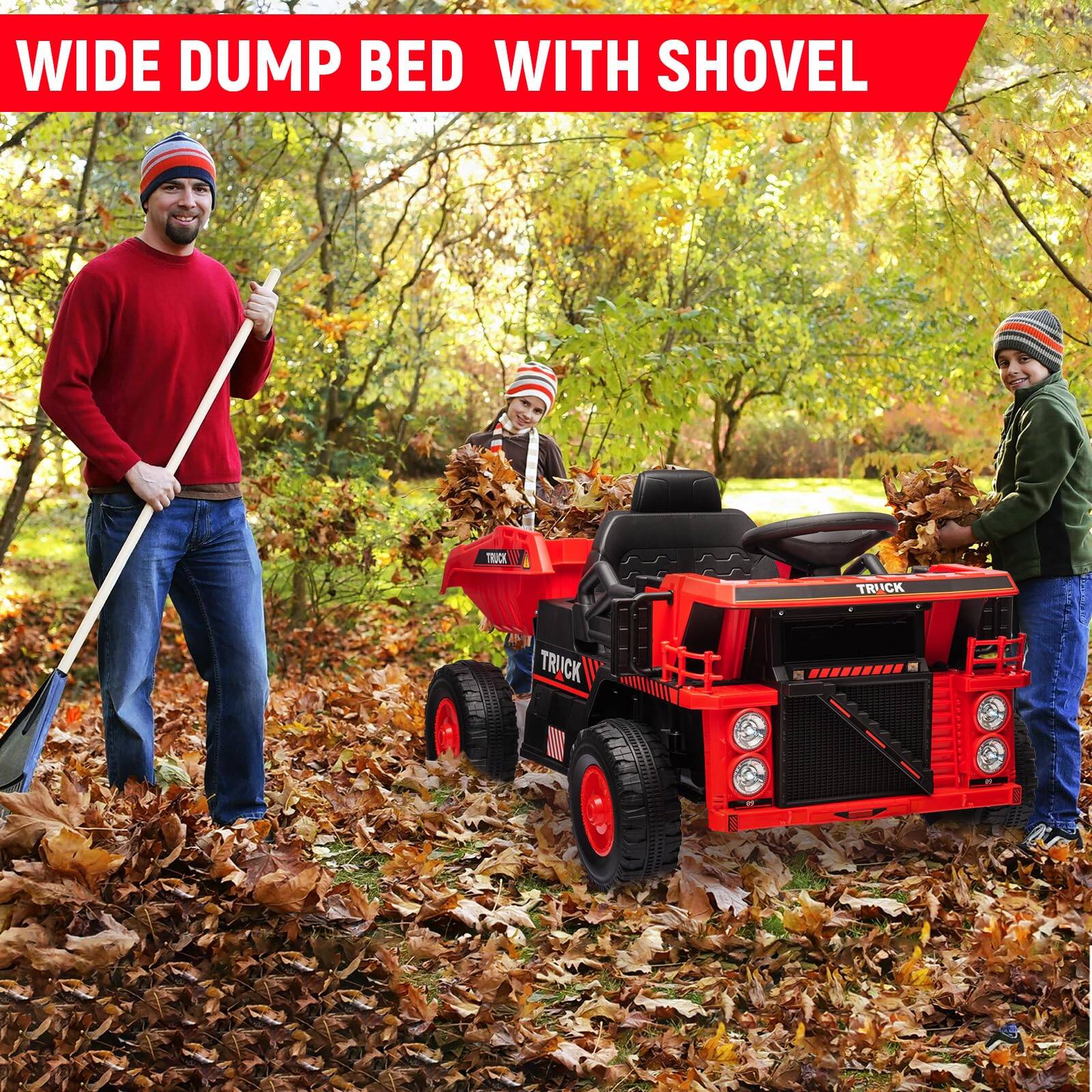 WIDE DUMP BED WITH SHOVEL