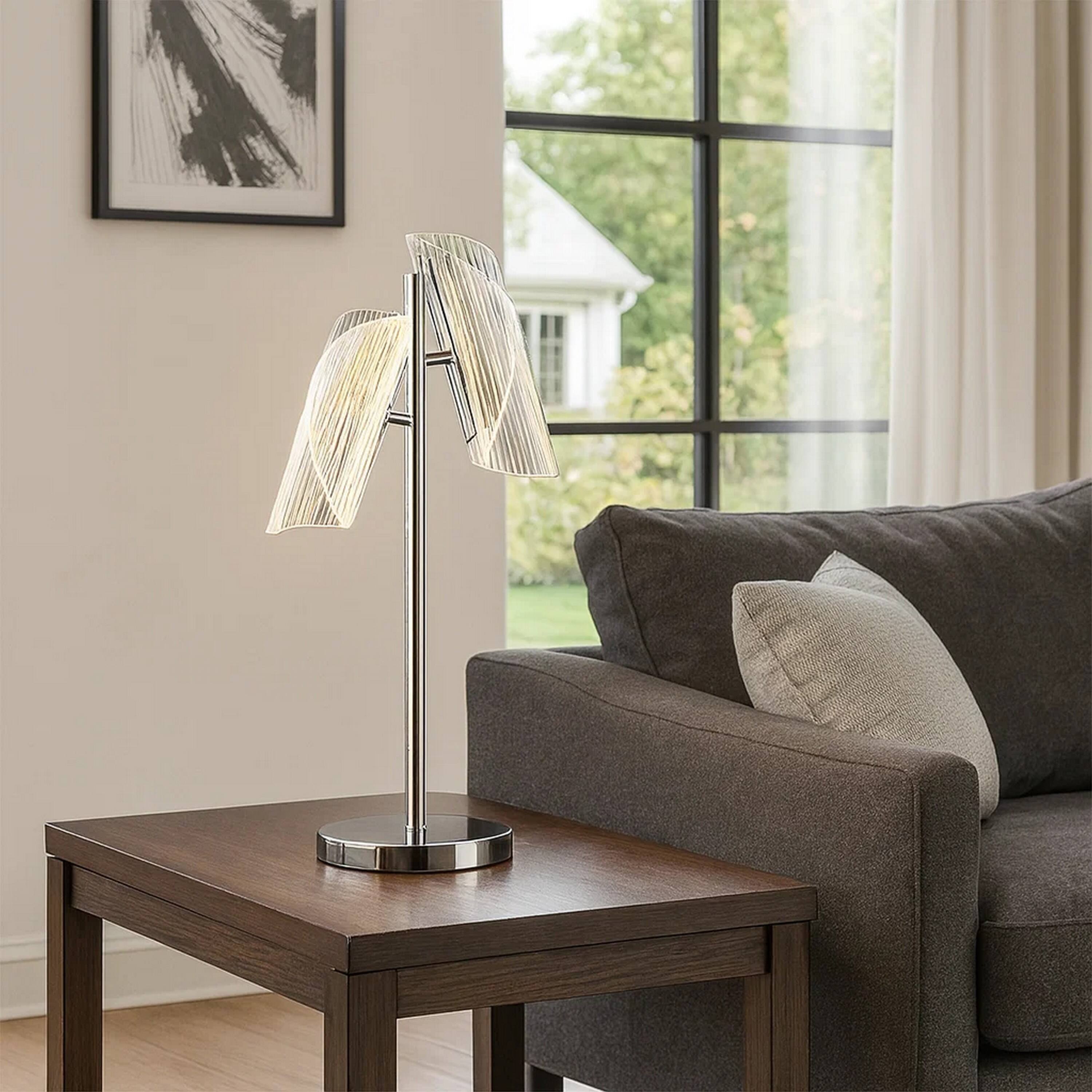Alt View 3. Manhattan Lane - Spark 23 Inch Table Lamp, 2 Cylindrical Acrylic Shades, Bright Nickel - Nickel.