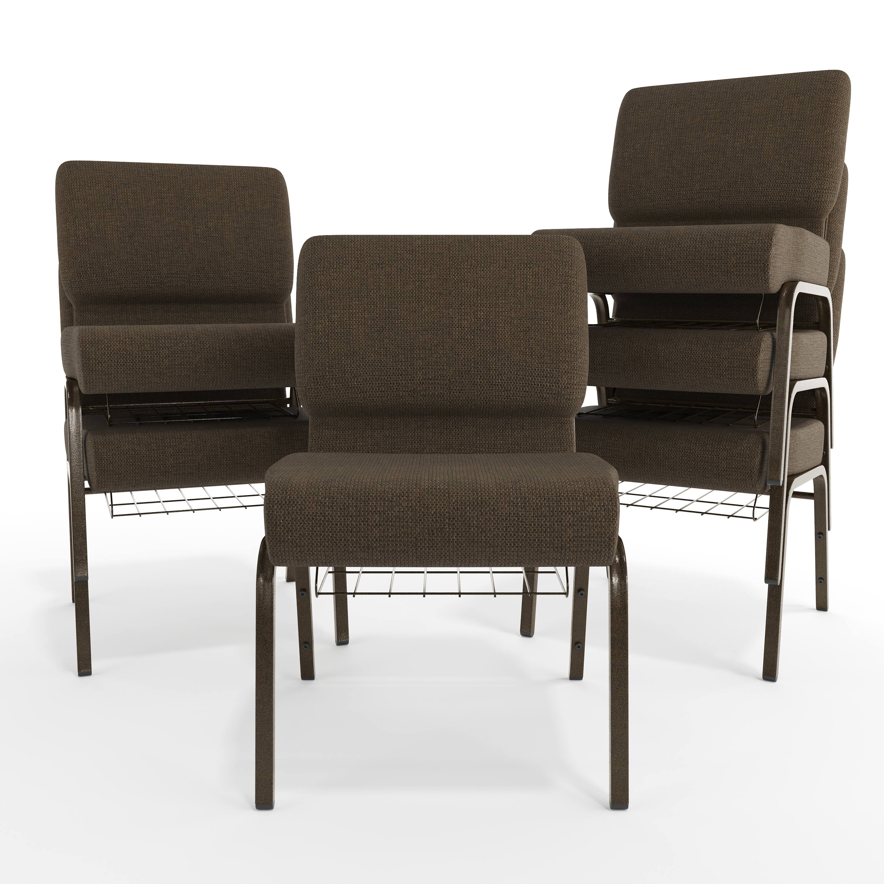 Alt View 10. Emma + Oliver - 21"W Church/Reception Guest Chair with Communion Cup Book Rack - Brown Fabric/Gold Vein Frame.
