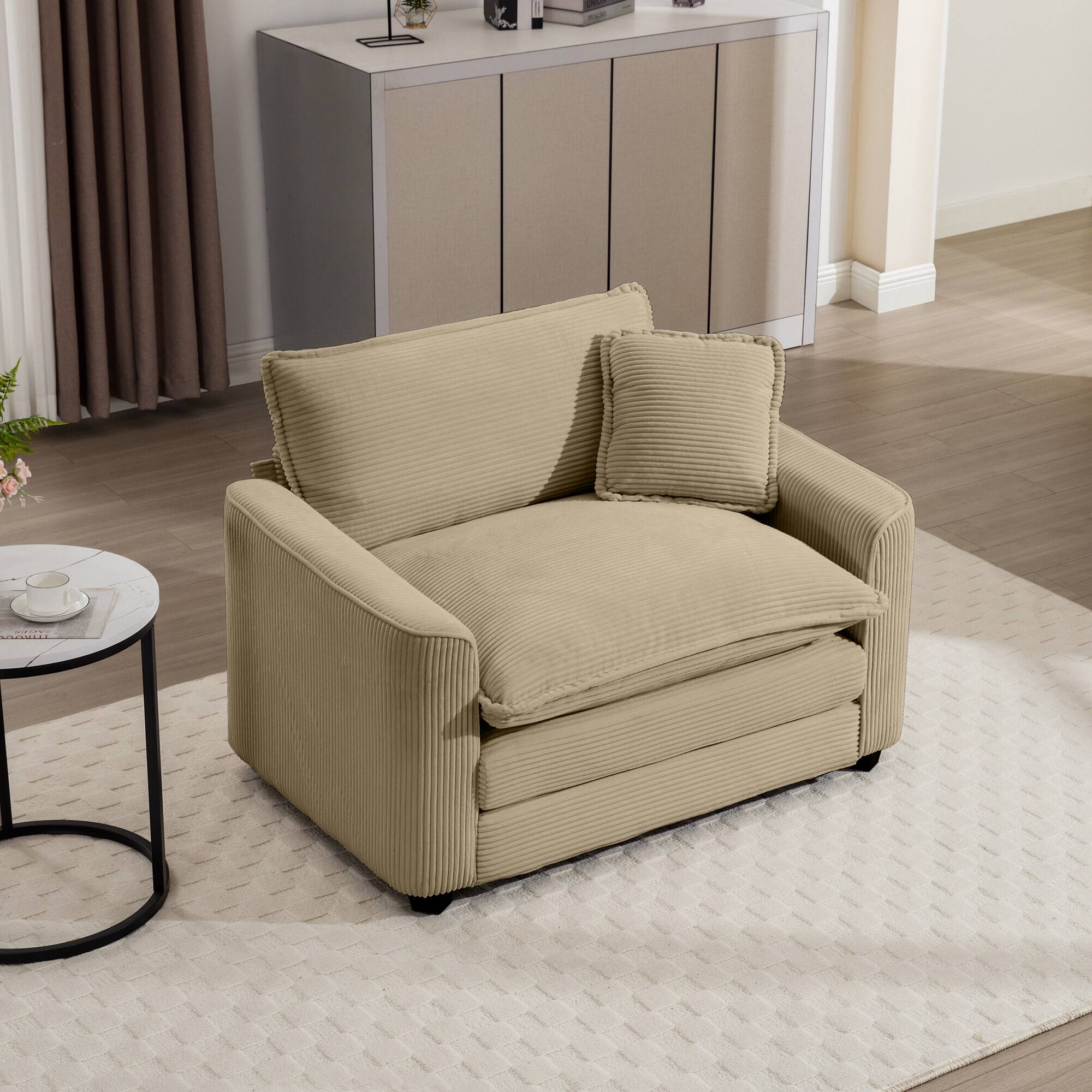 Left. LOVMOR - Deep Seat Easy Assembly Memory Foam Single Seat Corduroy Accent Chair For Living Room Bedroom Club Soft Lounge - Tan.