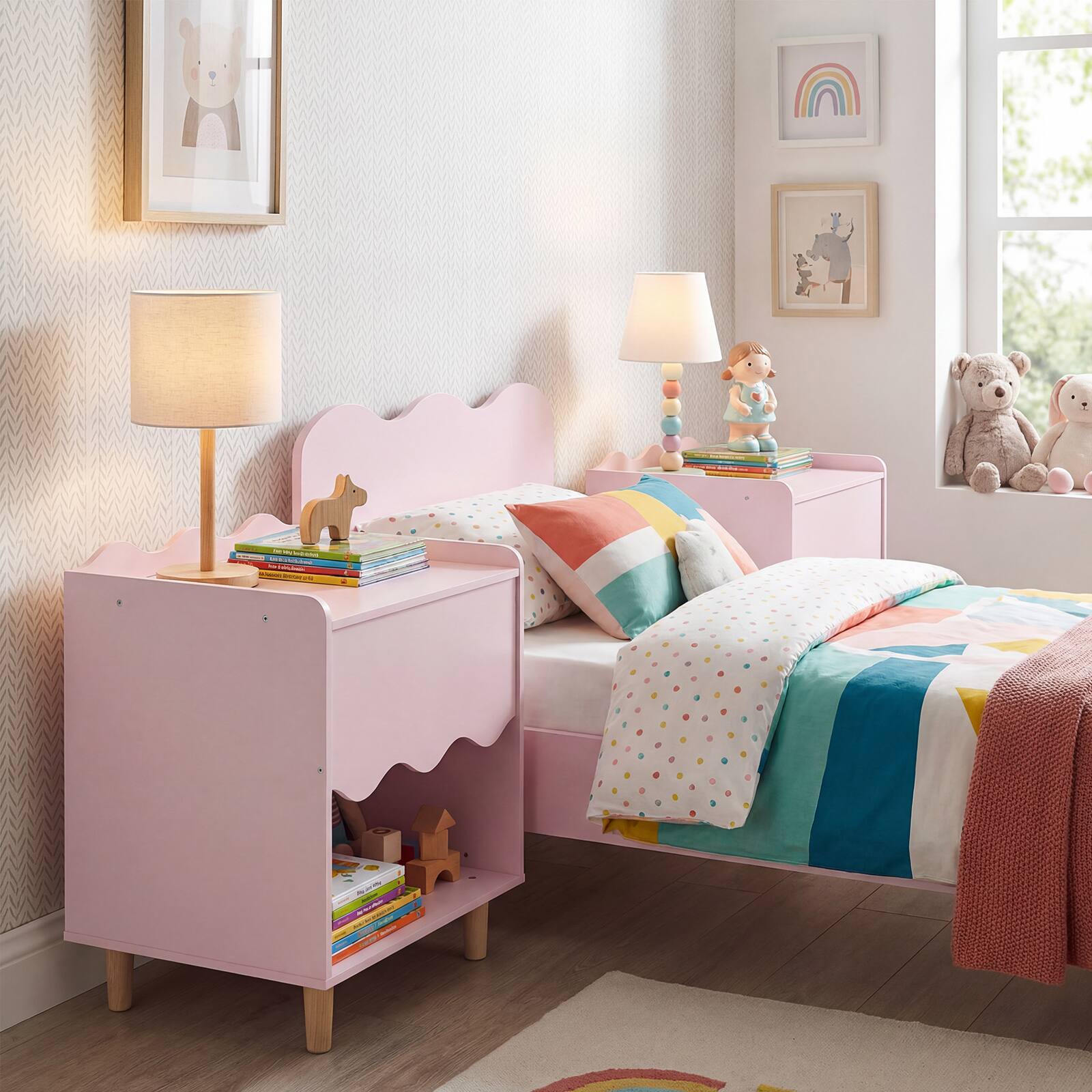 Alt View 4. Costway - Costway Kids Nightstand, Toddler Scalloped Side Table with Wide Top & Open Compartment - Pink.