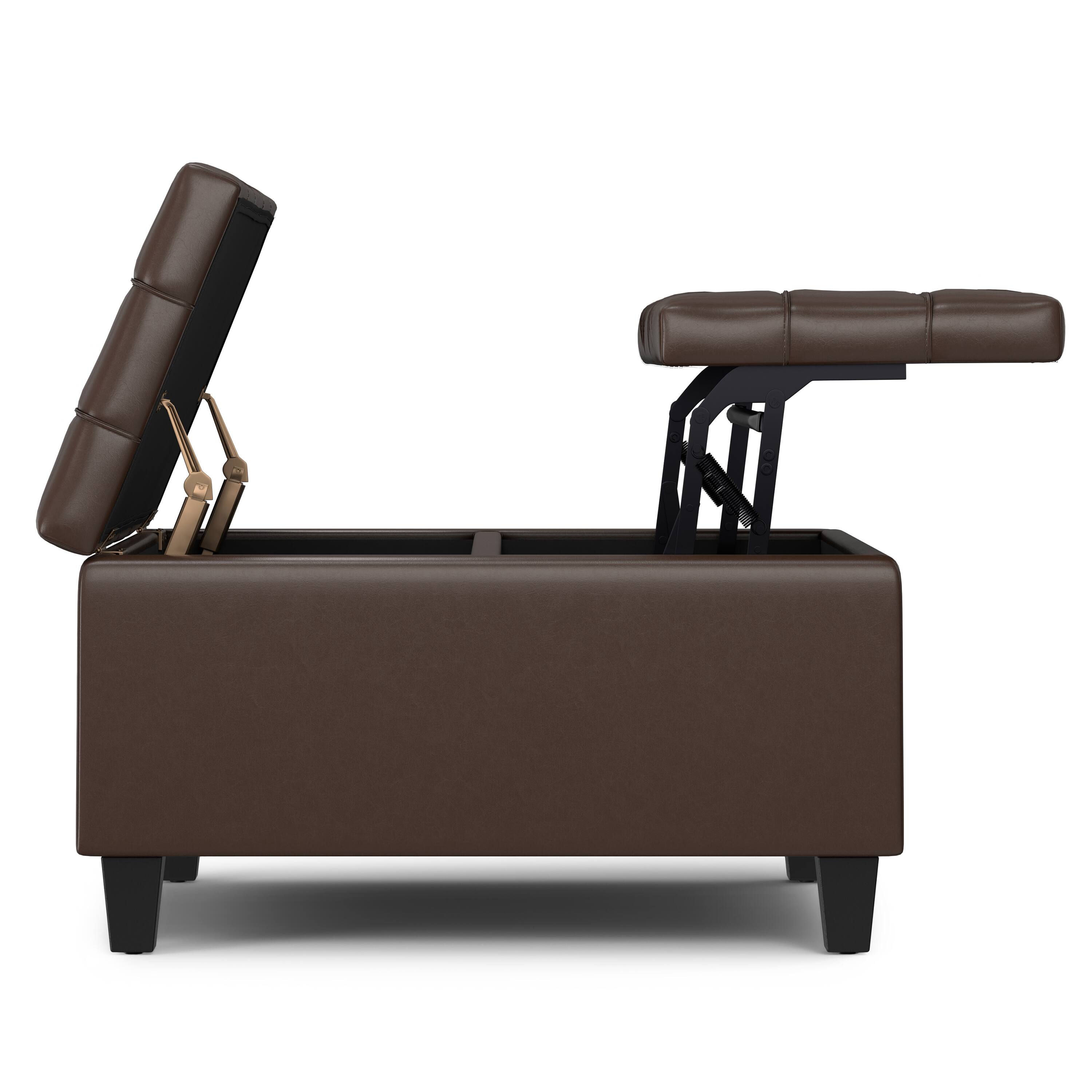 Alt View 2. Simpli Home - Harrison 30 inch Transitional Square Small Coffee Table Storage Ottoman in Chocolate Brown Vegan Faux Leather, Assembled - Chocolate Brown.