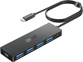Acer - USB C Hub 4 Ports, USB 3.0 Hub, USBC Splitter with TypeC Power Port, Extender for Laptop, PC and More - Black