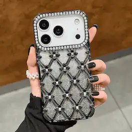 UUCOVER - Luxury Electroplated Bling Glitter Case for Apple iPhone 17 Pro Max, Shockproof Sparkle Rhinestone Diamond Flower Cover - Black