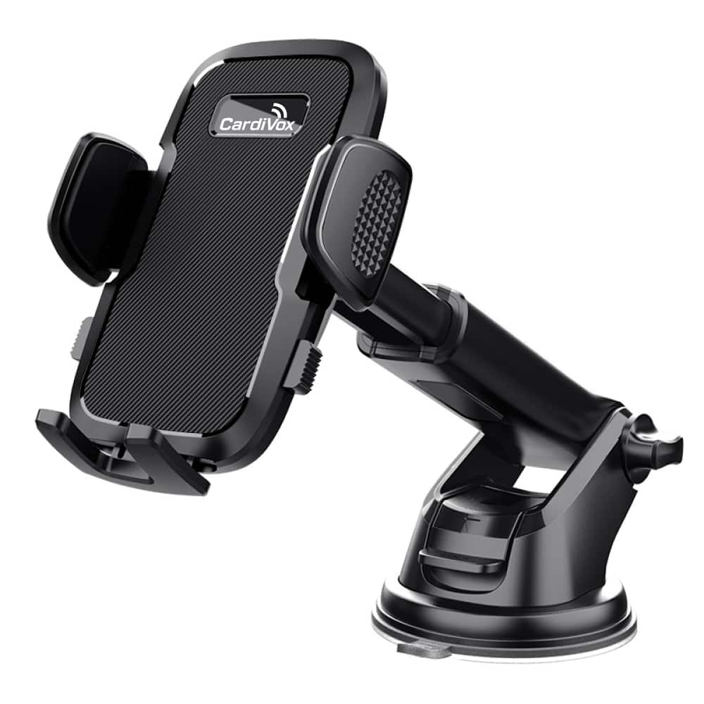 CardiVox - Smart Car Phone Mount, One-Touch Lock Dashboard & Windshield Holder, 360° Rotation, Strong Suction Cup, Univers - Black