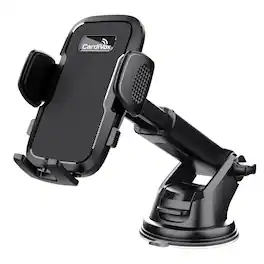 CardiVox - Smart Car Phone Mount, One-Touch Lock Dashboard & Windshield Holder, 360° Rotation, Strong Suction Cup, Univers - Black
