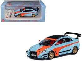 CM Models - Mitsubishi Lancer Evolution X Varis RHD (Right Hand Drive) Light Blue with Black Top and Orange Stripes 1/64 - Light Blue and Black